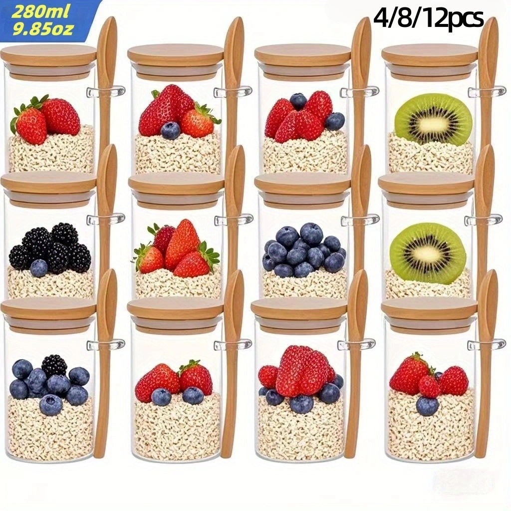 Meal Prep Yogurt - 4/8/12개입, 뚜껑이 있는 오트밀 아침식사 컵(9.85온스/280ml),