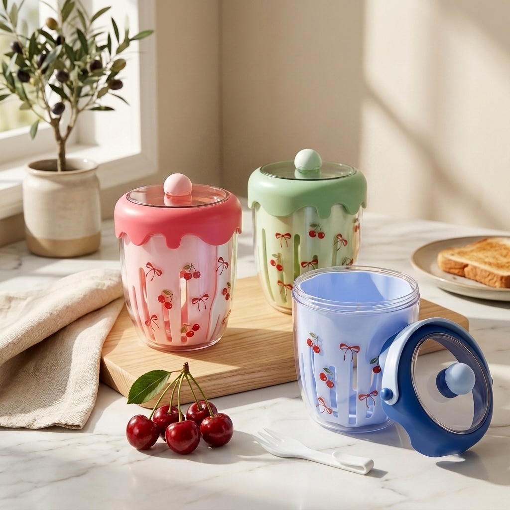 Meal Prep Yogurt - 휴대용 플라스틱 샐러드 오트밀 용기(뚜껑, 포크,